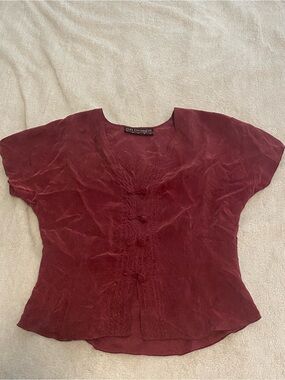 BB Design Burgundy Short-Sleeve Button Front Suede Blouse